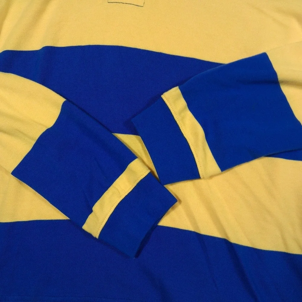 Polo Ralph Lauren Men's Long Sleeve Rugby Shirt Yellow Blue Striped Size XL